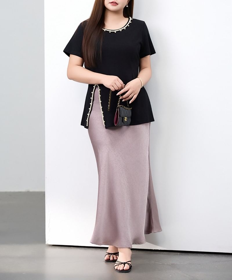 Plain Slit-Hem Crewneck Short-Sleeved Tee