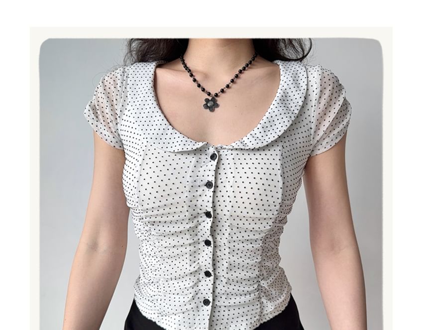 Dotted Slim-Fit Short-Sleeved Blouse
