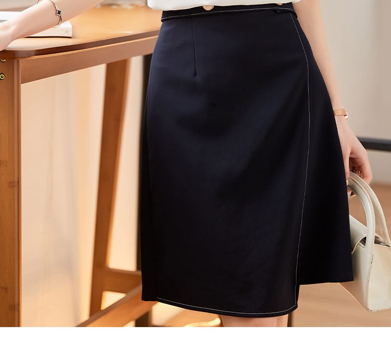 Sheer Paneled Accordion-Pleated V-Neck Short-Sleeved Blouse
