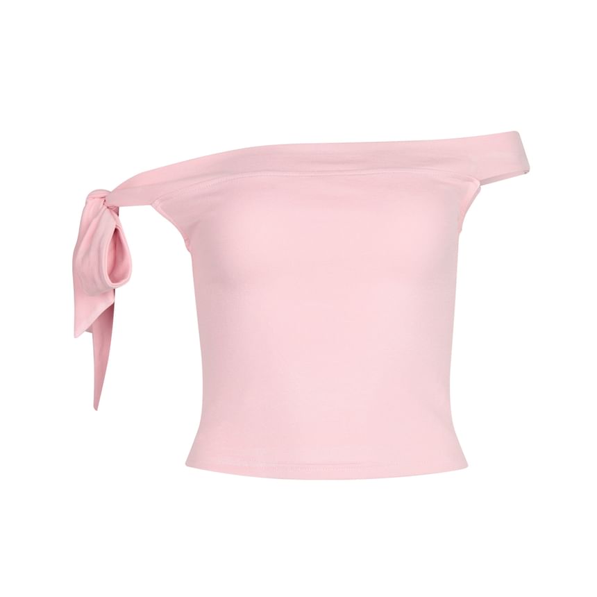Plain Off-Shoulder Short-Sleeved Cropped T-Shirt