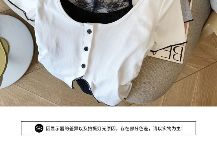 Lace-Trimmed Mock Two-Piece Short-Sleeved Top