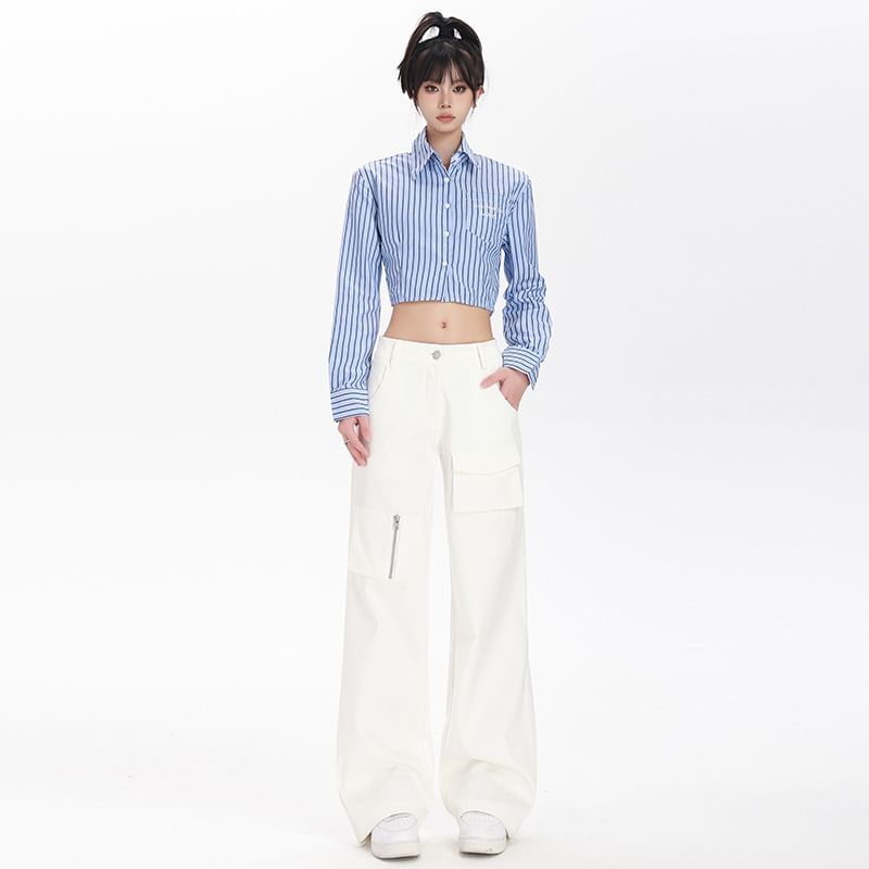 Mid Waist Plain Loose Fit Cargo Pants (Various Designs)