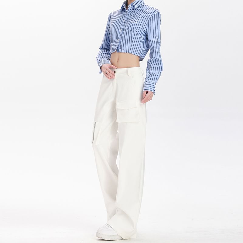 Mid Waist Plain Loose Fit Cargo Pants (Various Designs)