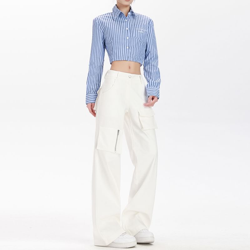 Mid Waist Plain Loose Fit Cargo Pants (Various Designs)