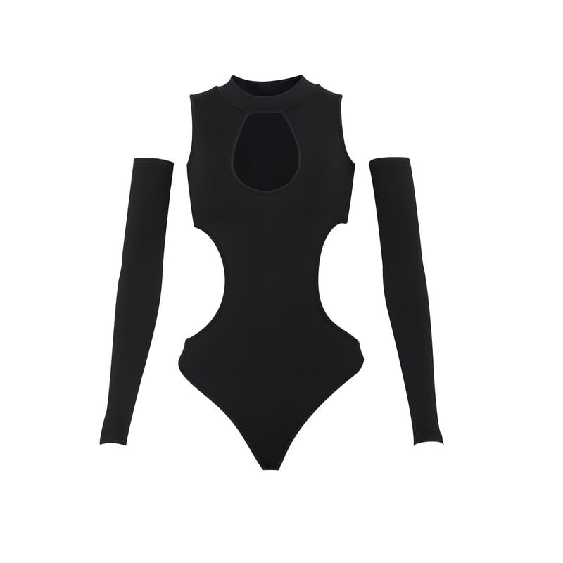 Cold-Shoulder Cutout Long-Sleeve Basic Bodysuit