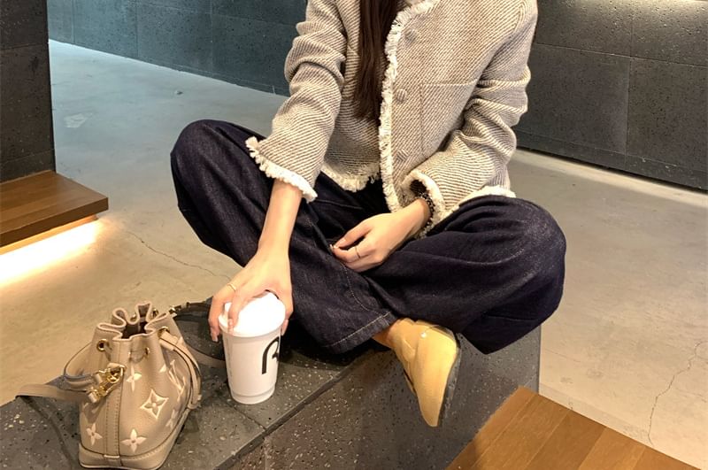 Striped Fringed Tweed Button Jacket