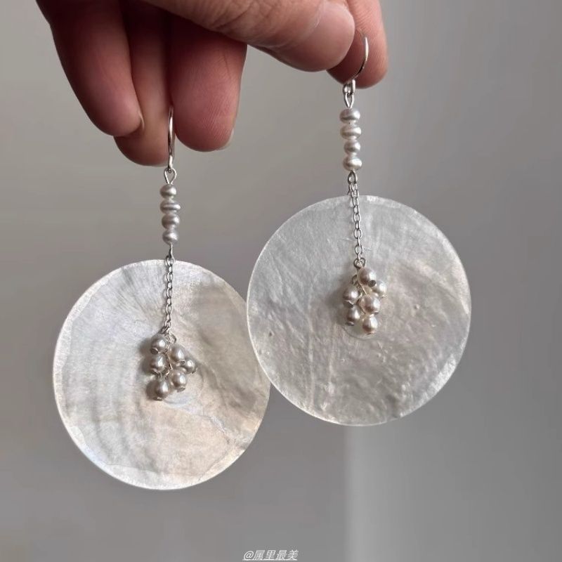Dangle Disc Alloy Pearl Faux Shell Earring