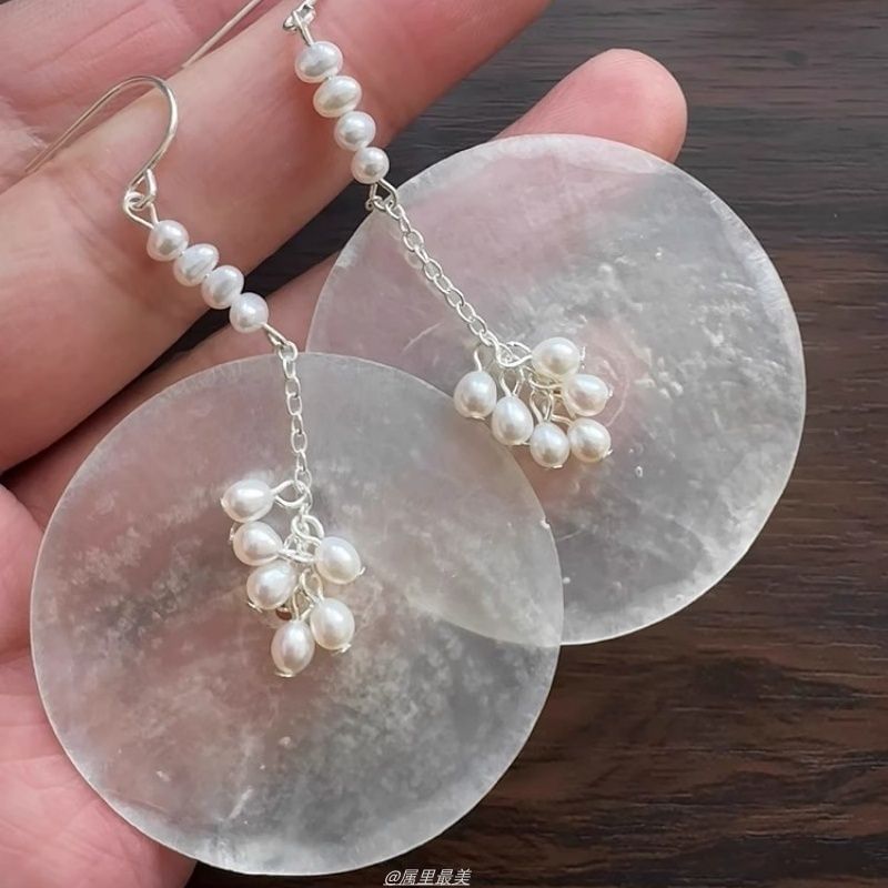 Dangle Disc Alloy Pearl Faux Shell Earring
