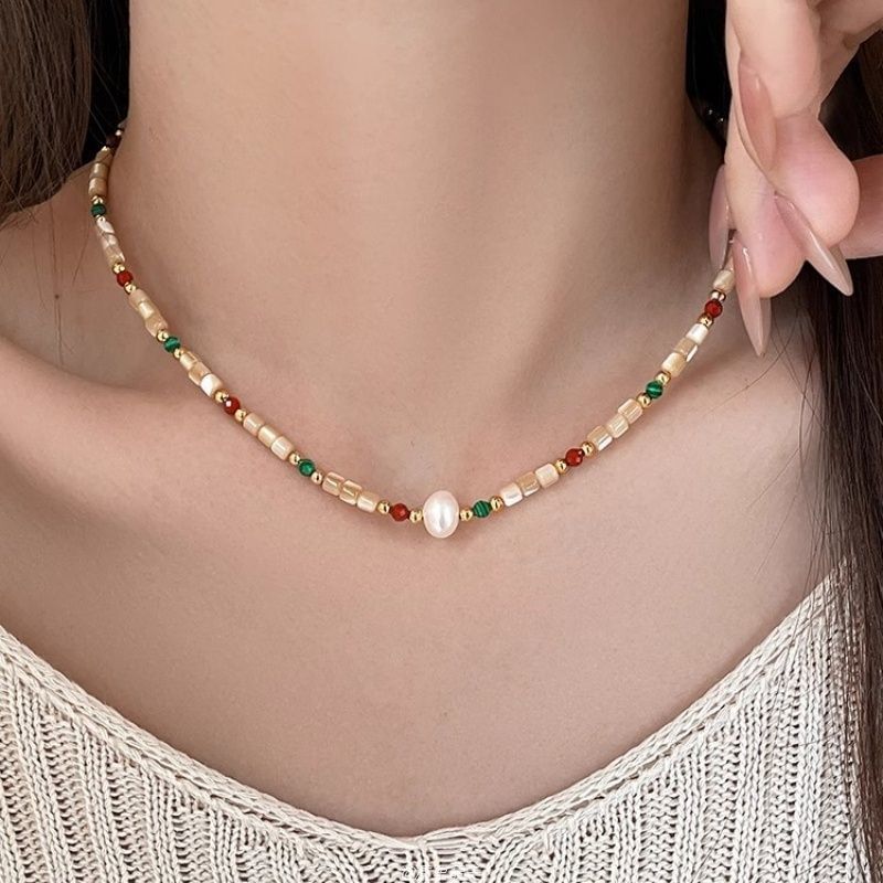 Bead Faux Necklace Pearl Gemstone Alloy