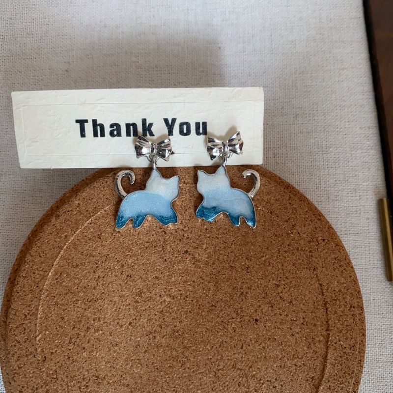 Gradient Cat Earring Alloy Drop Resin