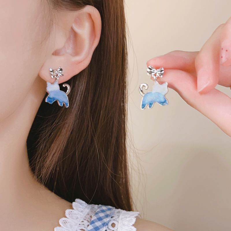 Gradient Cat Earring Alloy Drop Resin