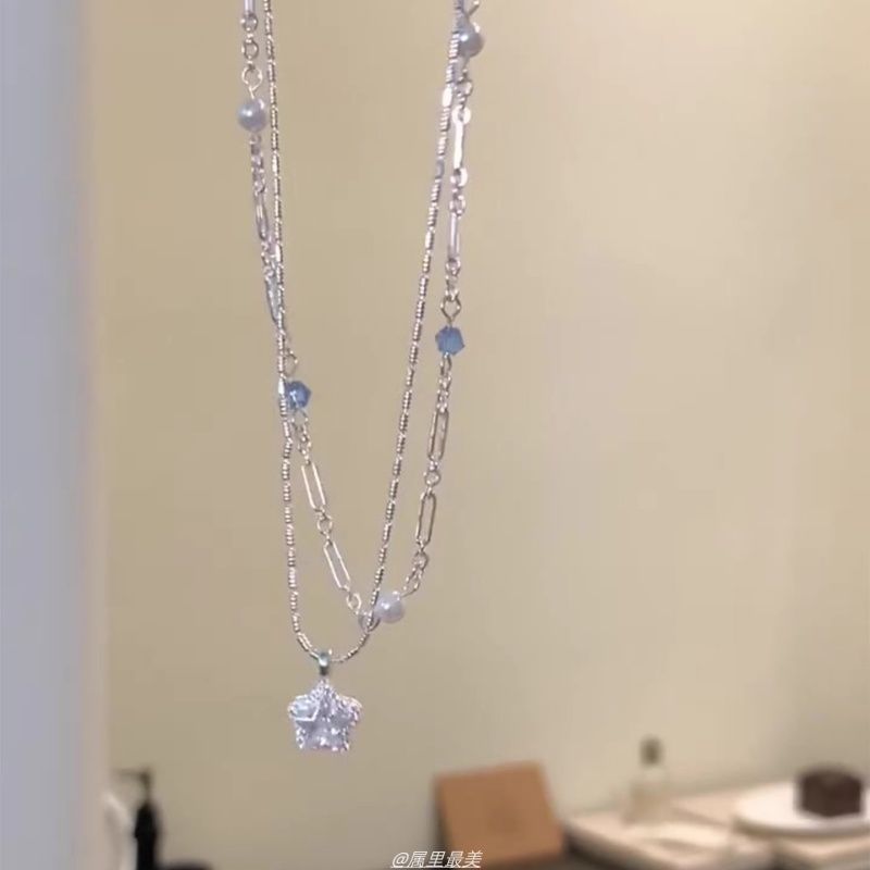 Star Layered Crystal Pendant Alloy Choker Faux