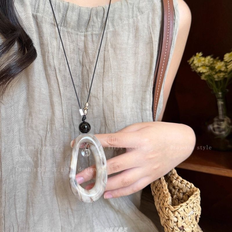 Resin Necklace Hoop Pendant Irregular Cord