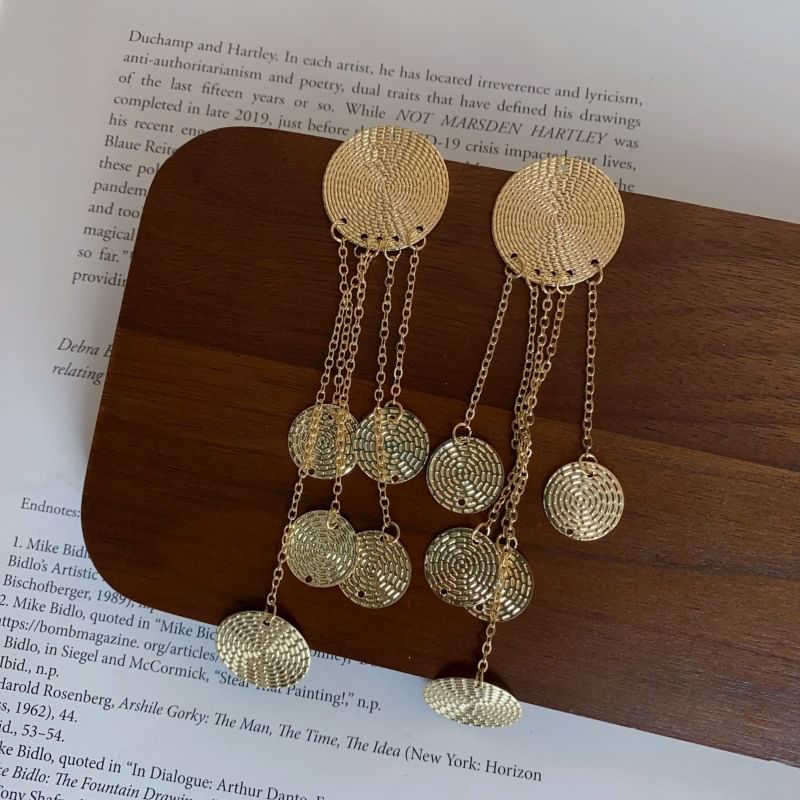Disc Chandelier Fringed Alloy Textured Earring