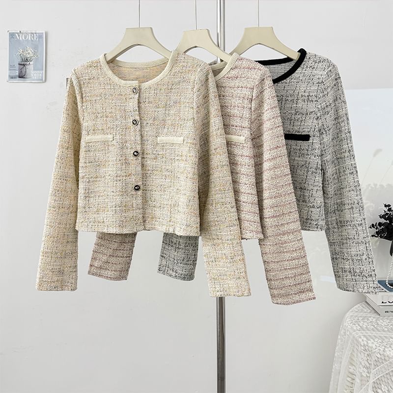 Long Sleeve Cropped Tweed Jacket