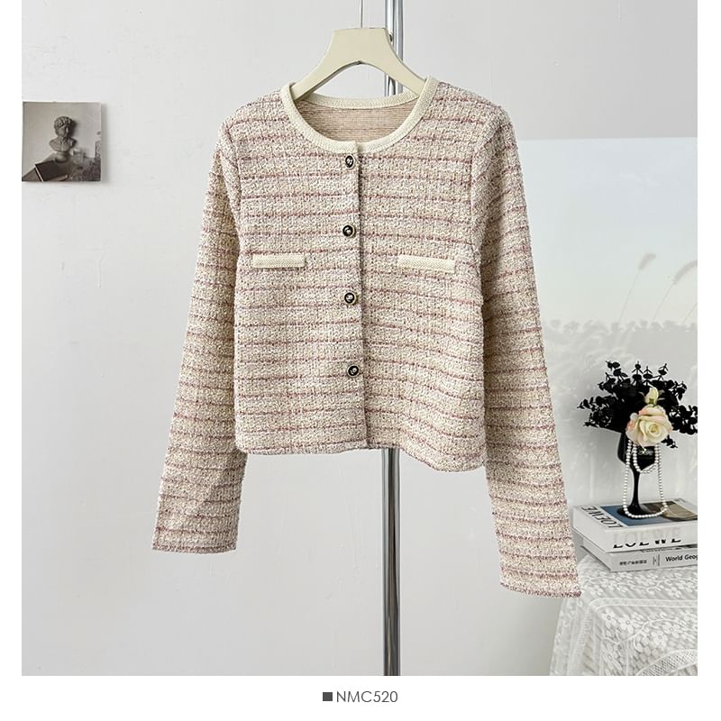 Long Sleeve Cropped Tweed Jacket
