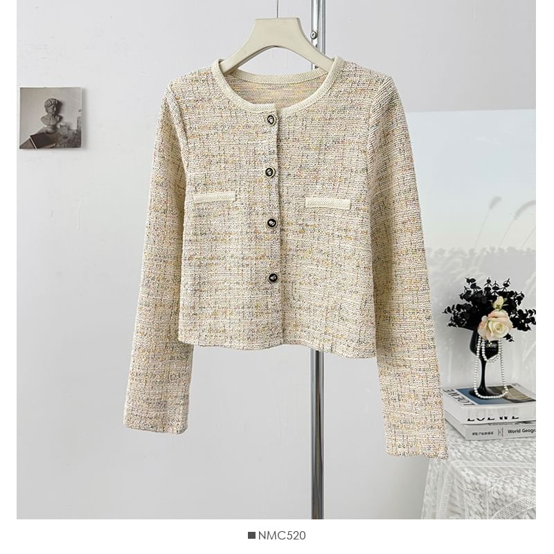 Long Sleeve Cropped Tweed Jacket