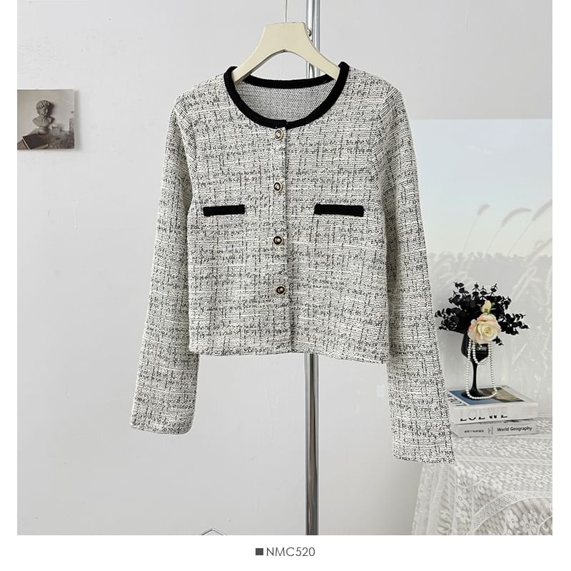 Long Sleeve Cropped Tweed Jacket
