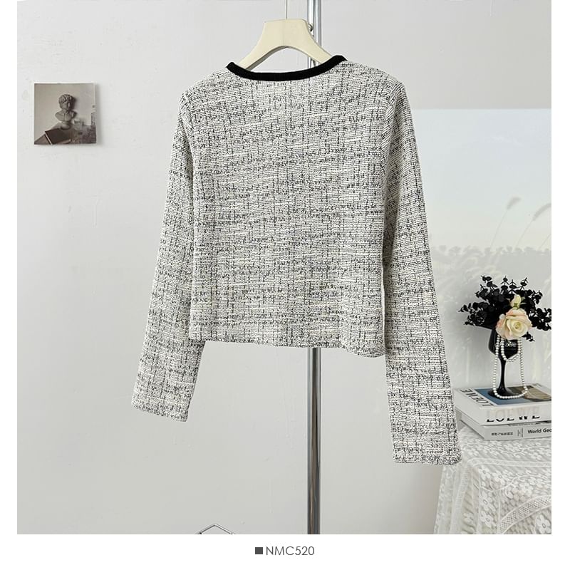 Long Sleeve Cropped Tweed Jacket