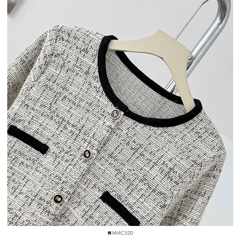 Long Sleeve Cropped Tweed Jacket