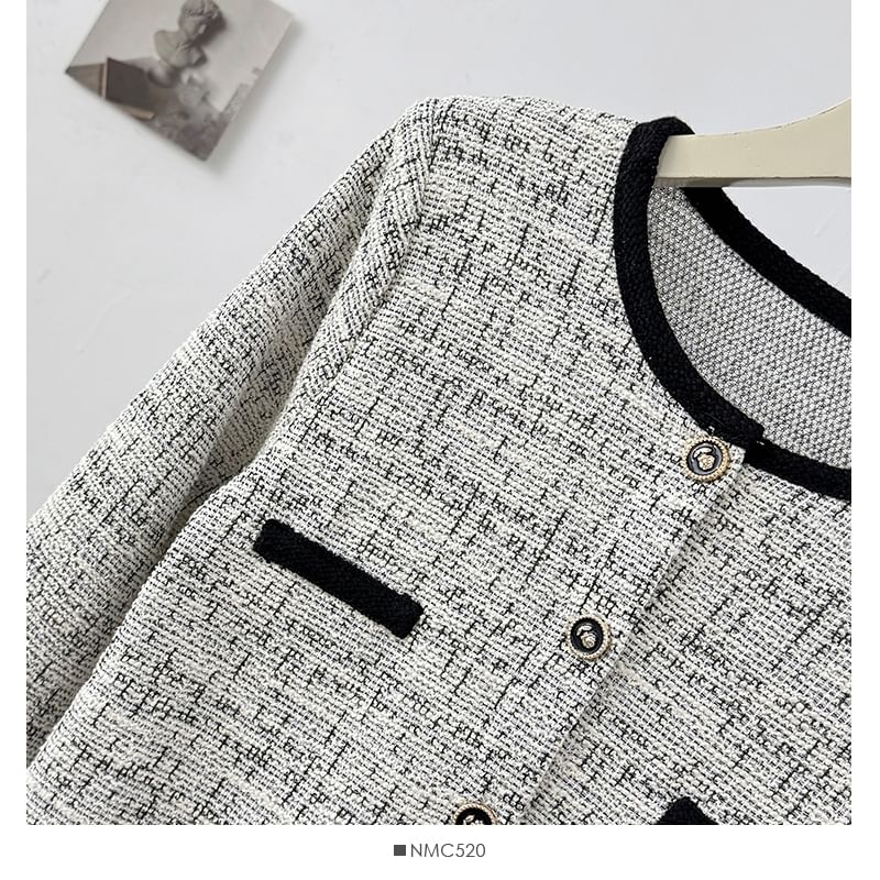 Long Sleeve Cropped Tweed Jacket