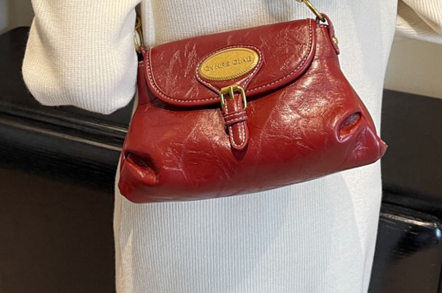 Crossbody Buckled Bag Faux Flap Leather