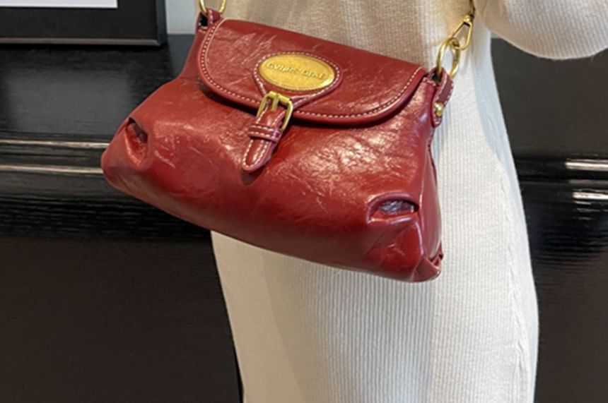 Crossbody Buckled Bag Faux Flap Leather
