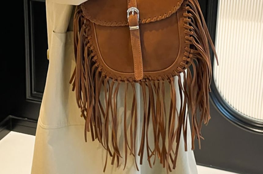 Suede Crossbody Fringe Faux Bag Saddle