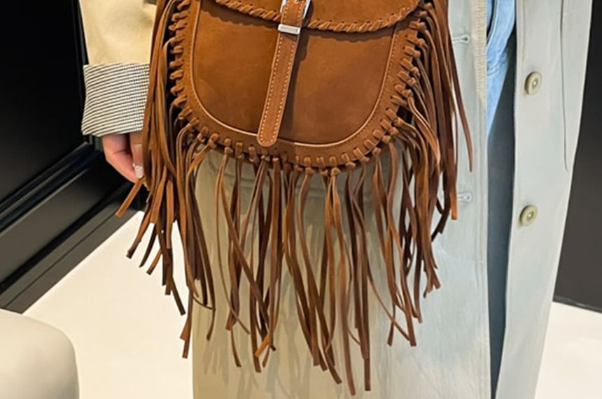 Suede Crossbody Fringe Faux Bag Saddle