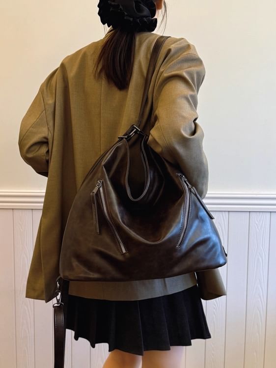 Backpack Leather Tote Faux Zip