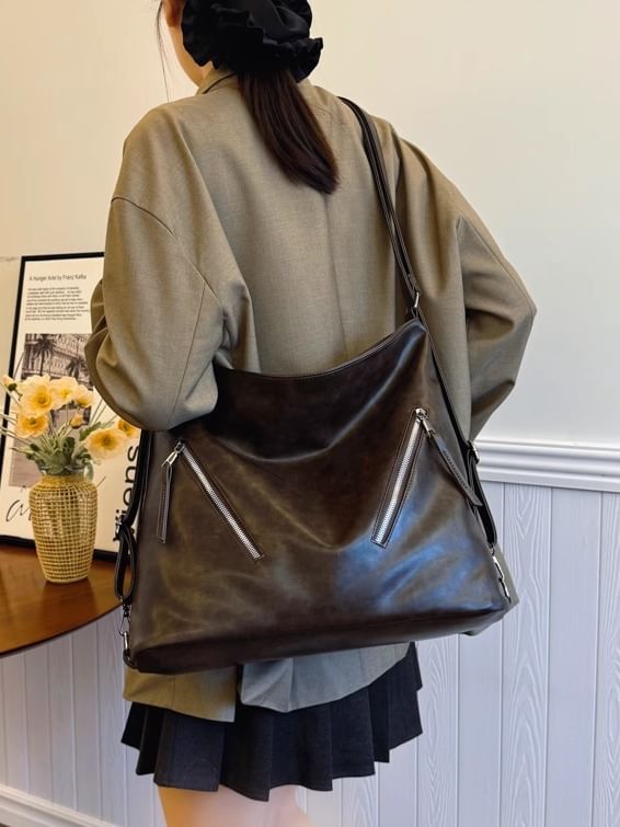Backpack Leather Tote Faux Zip