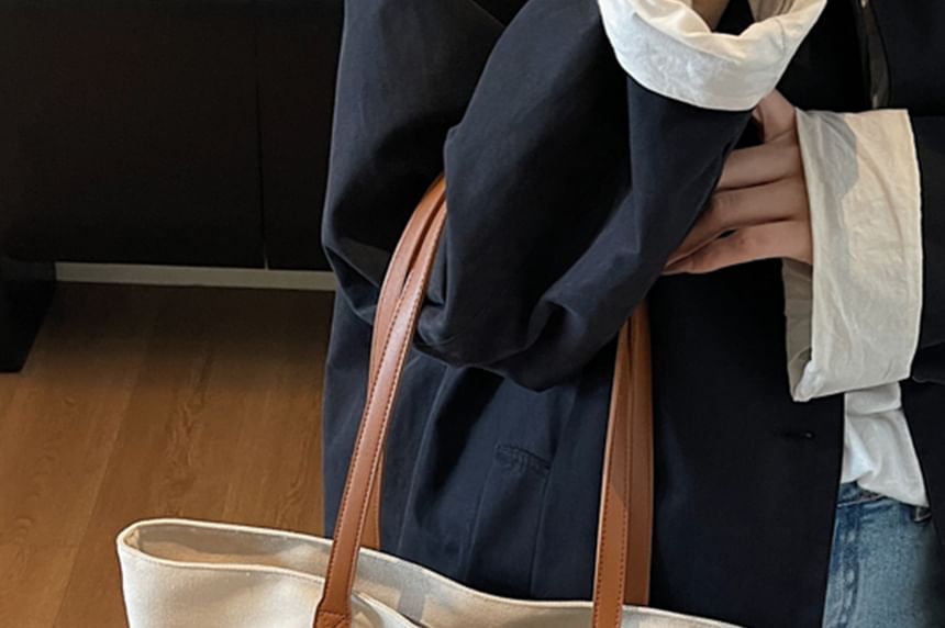 Striped Canvas Embroidered Tote Lettering Bag