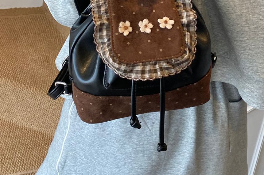 Dotted Small Backpack Ruffle Floral Panel