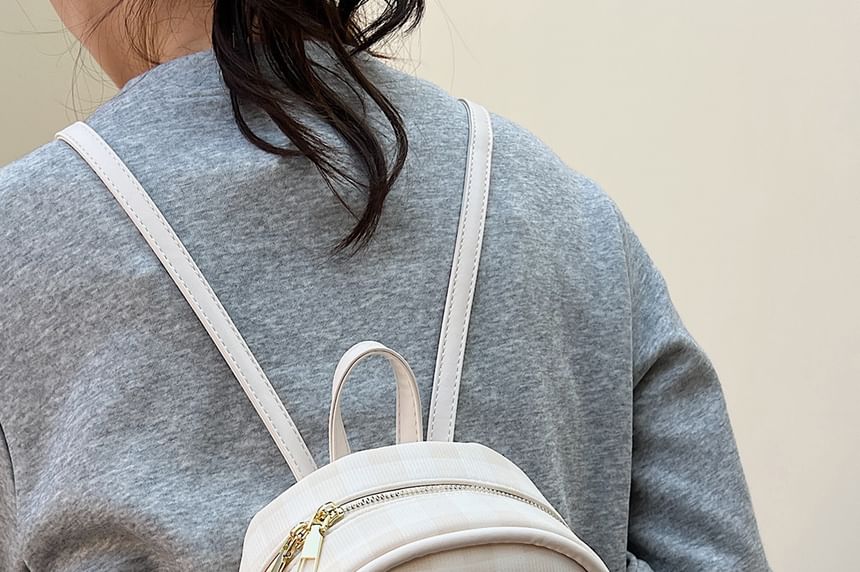 Faux Flap Backpack Plaid Leather