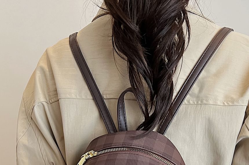 Faux Flap Backpack Plaid Leather