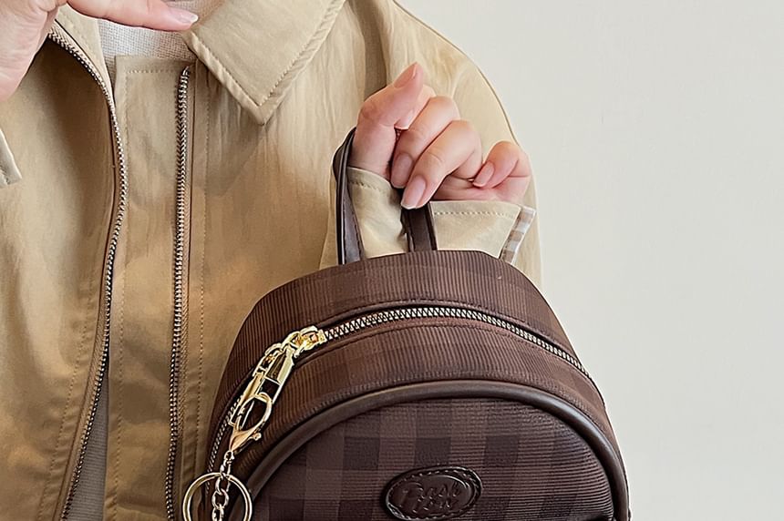 Faux Flap Backpack Plaid Leather