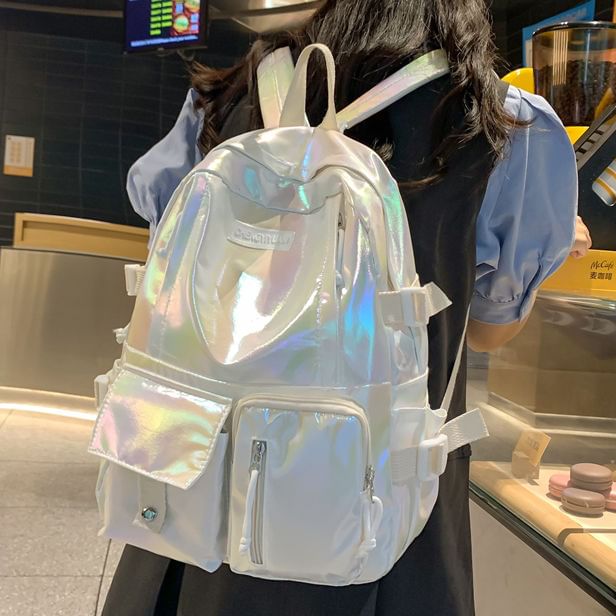 Backpack Leather Holographic Faux Buckled