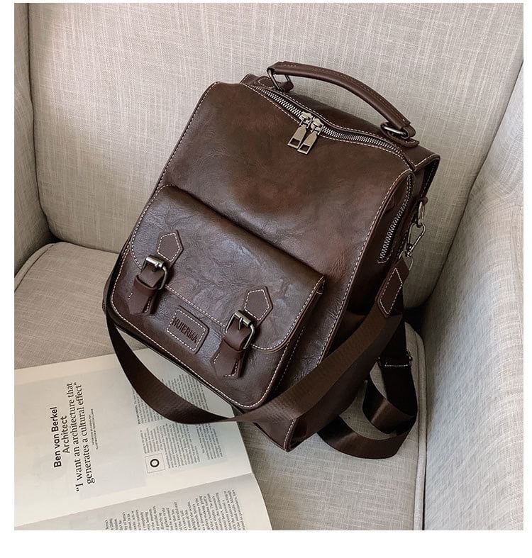 Faux Buckled Leather Backpack