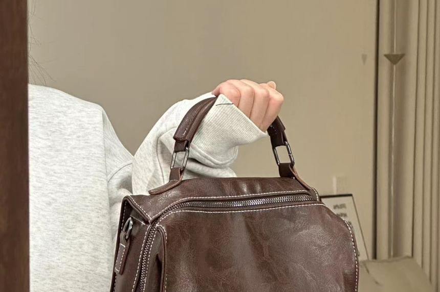 Faux Buckled Leather Backpack