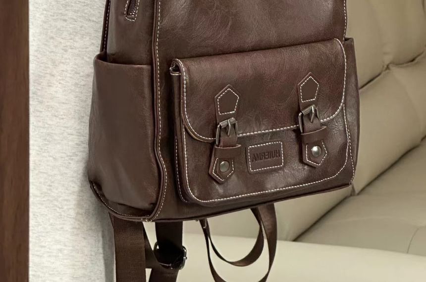Faux Buckled Leather Backpack
