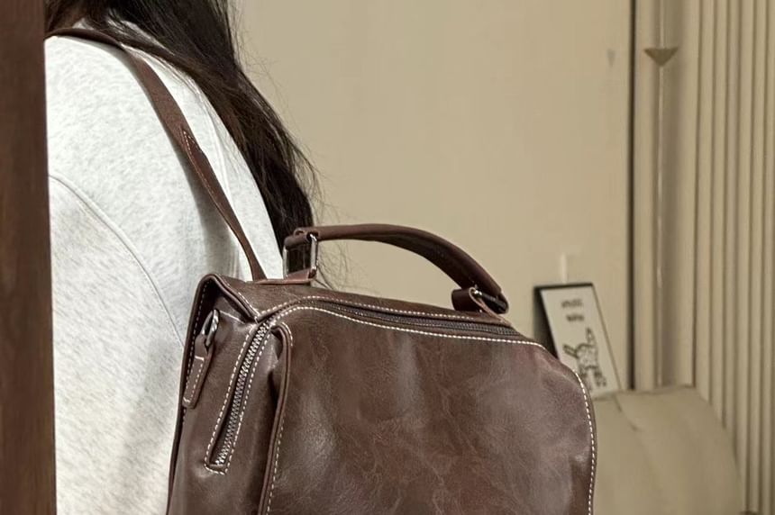 Faux Buckled Leather Backpack