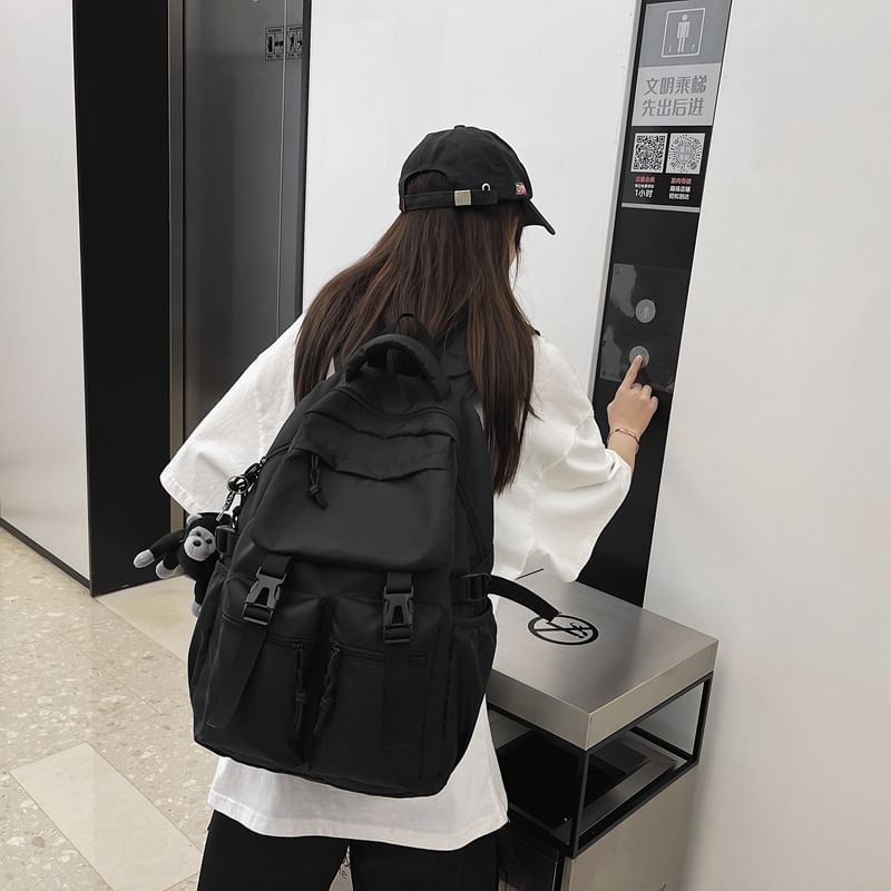 Nylon Backpack Plain Buckled