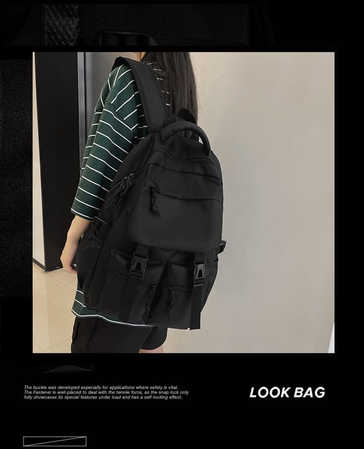 Nylon Backpack Plain Buckled