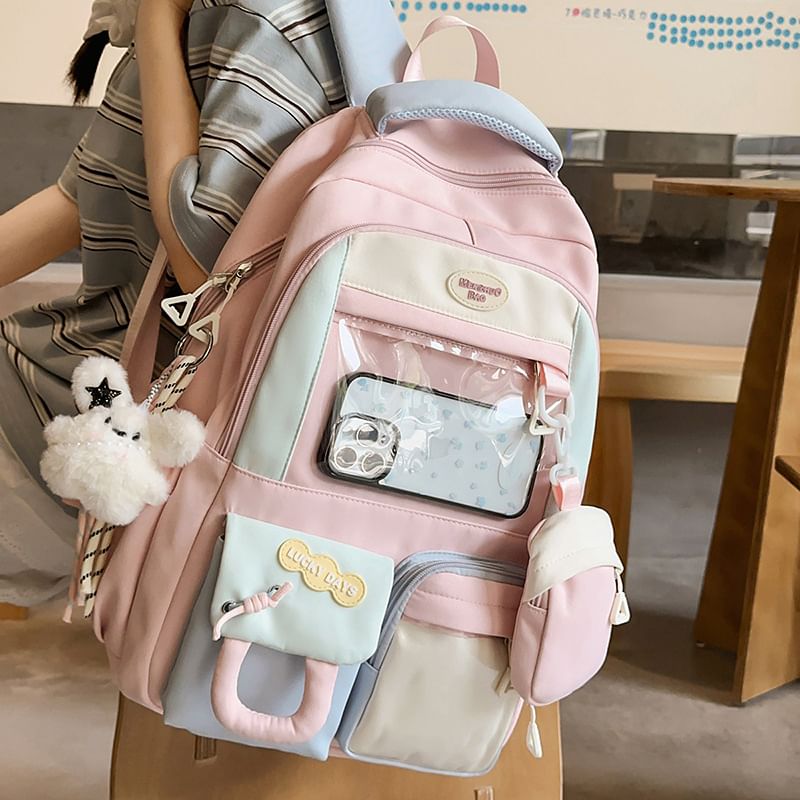 Buckled Nylon Panel With Backpack Purse Applique PVC Coin