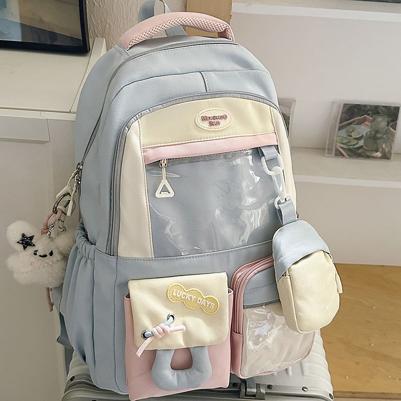 Buckled Nylon Panel With Backpack Purse Applique PVC Coin