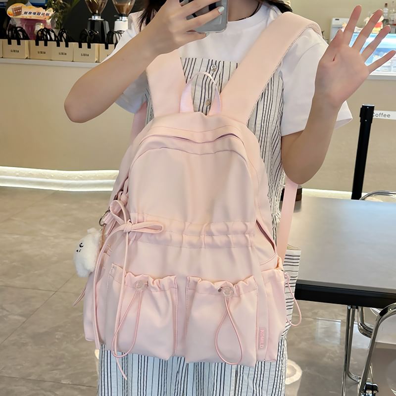 Nylon Bow Drawstring Plain Backpack