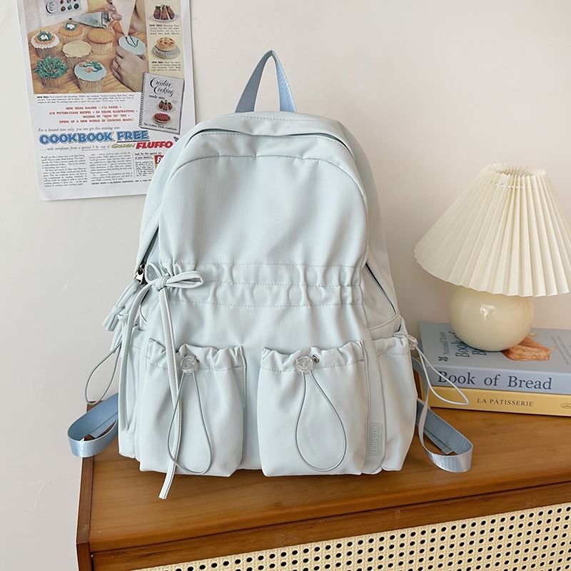 Nylon Bow Drawstring Plain Backpack