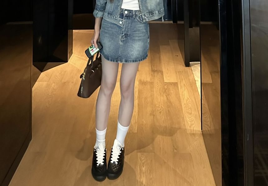 Washed Denim Jacket & Mini A-Line Skirt