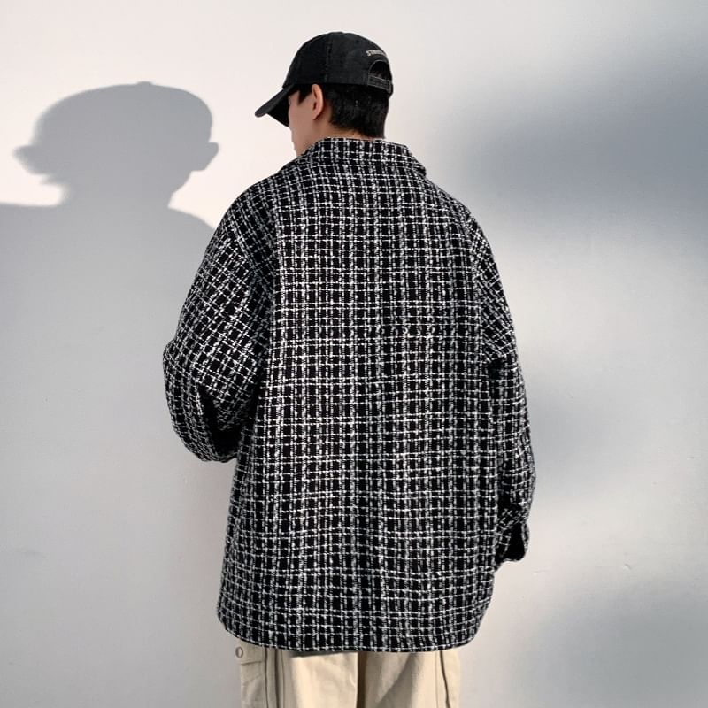 Collared Tweed Button-Up Jacket