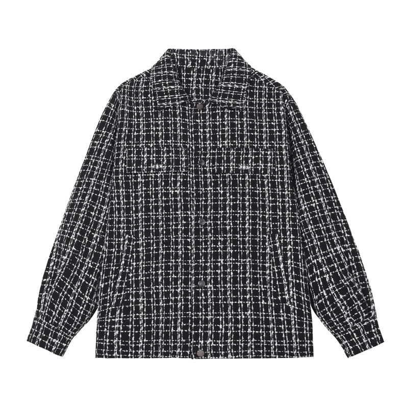 Collared Tweed Button-Up Jacket